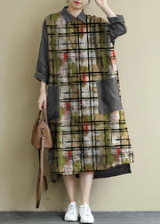 black bamboo Linen Shirt Dress Casual Oversize Spring Maxi Dresses