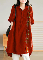 Jade  green cashew nuts Linen Women Casual Linen Shirt Dress