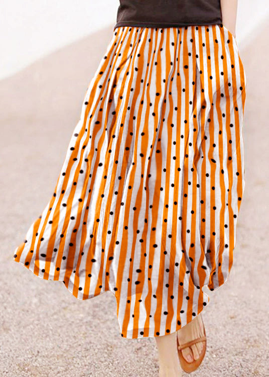 Retro pink-pumpkin  Pockets Linen Skirt Summer