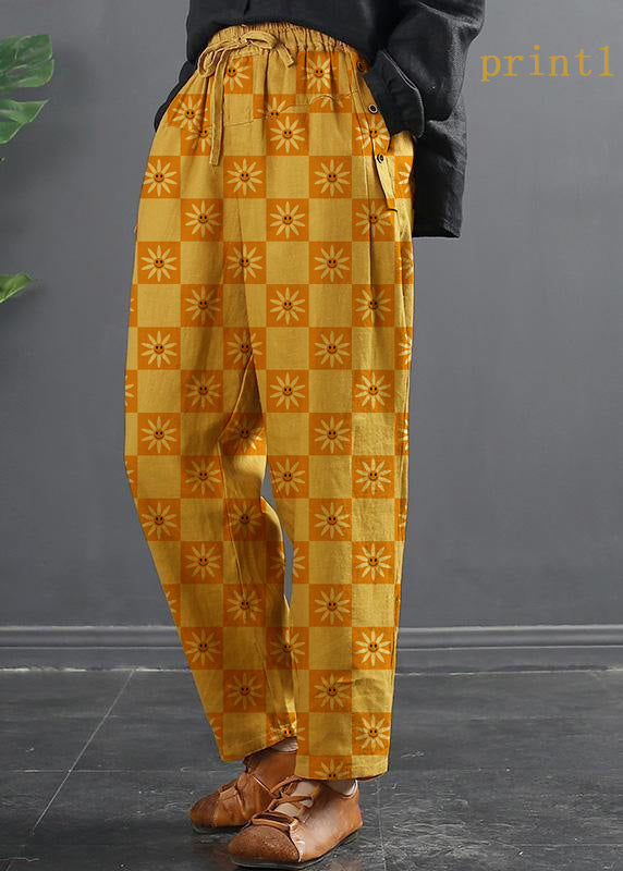 French Spring Wide Leg Pants Unique Yellow-print3 Inspiration Elastic Waist Wild Pants