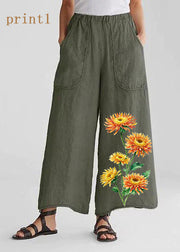 Cotton Linen Loose Wide Leg Casual Pants Tea Green-print3