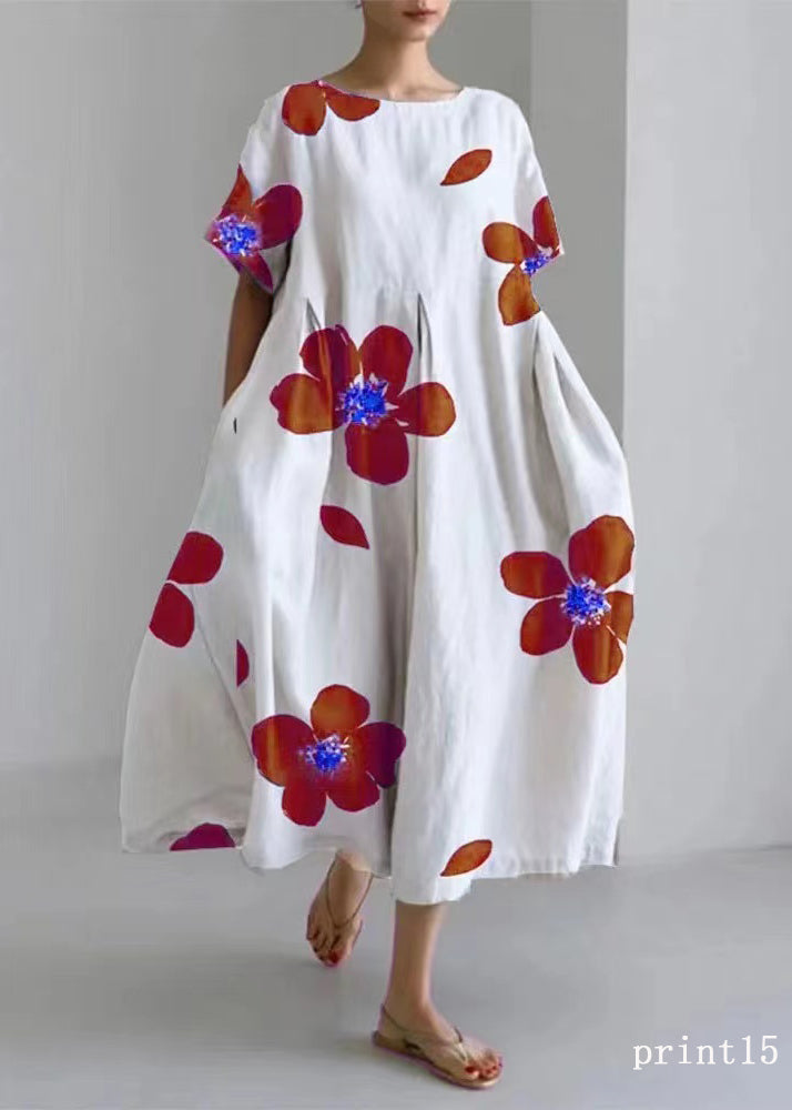 Flower print7 Cotton Dresses Pockets Patchwork Spring