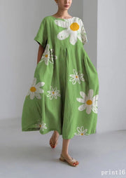 Flower print16 Cotton Dresses Pockets Patchwork Spring