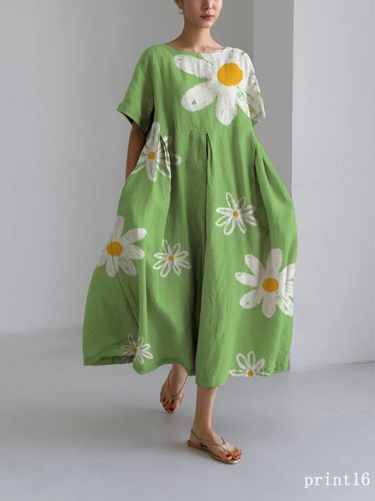 Flower print8 Cotton Dresses Pockets Patchwork Spring