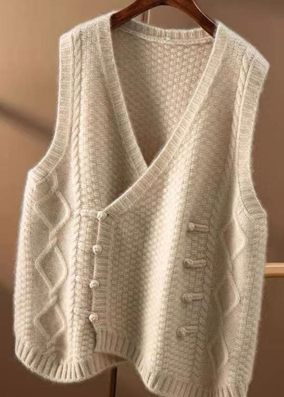 Organic apricot Asymmetrical Button Knit Tanks Sleeveless