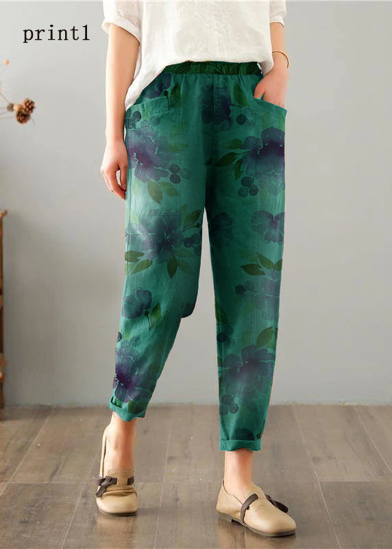 Women print1 Cotton Linen Summer Pants