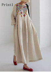 Apricot Cotton Dresses Pockets Patchwork Spring