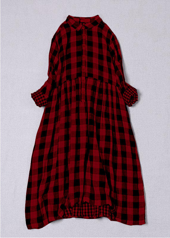 Bohemian Yellow White Plaid PeterPan Collar Pockets Button Fall Patchwork Dresses