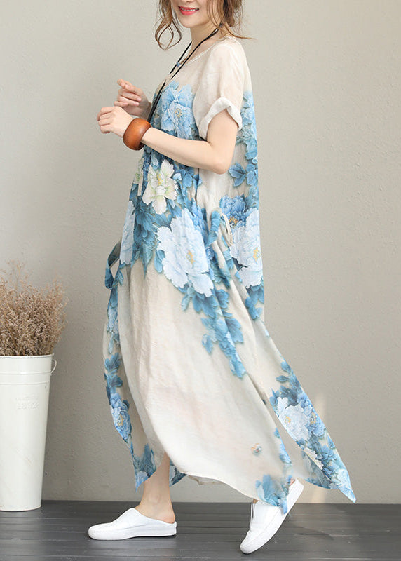 2024 Nude Prints Chiffon Maxi Dress Plus Size Asymmetric Chiffon Clothing Dresses New Short Sleeve Maxi Dresses