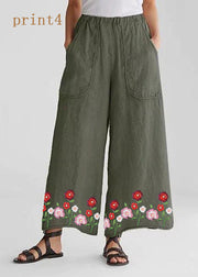 Cotton Linen Loose Wide Leg Casual Pants Tea Green-print2