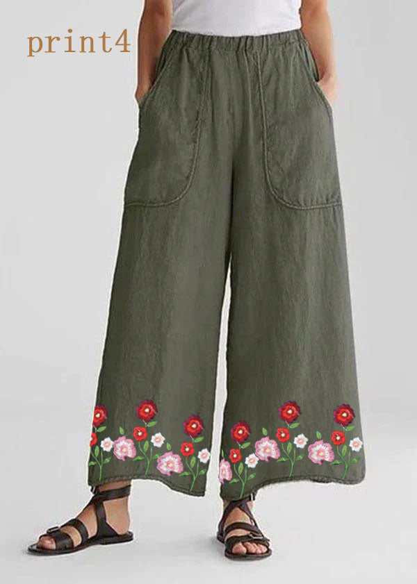 Cotton Linen Loose Wide Leg Casual Pants Tea Green-print3