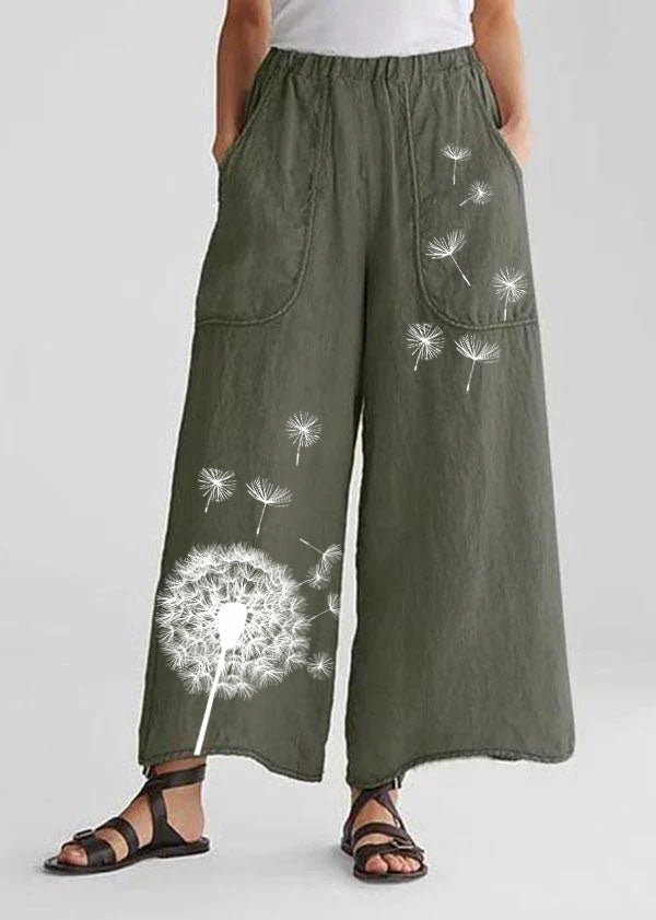 Cotton Linen Loose Wide Leg Casual Pants Tea Green-print1