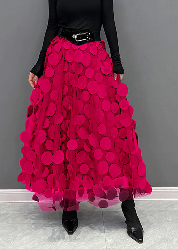 Elegant Black Dot Patchwork Tulle Skirt Fall