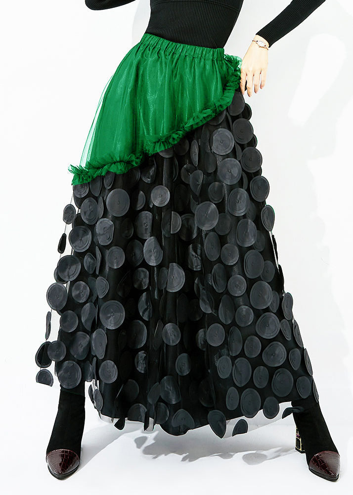 Original Design Black Elastic Waist Patchwork Wrinkled Tulle Skirt Summer