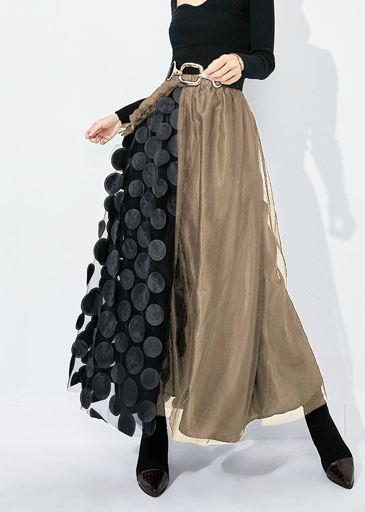 Chic Black Ruffled Patchwork Dot Tulle A Line Skirts Summer