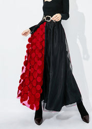 Chic Black-Red Dot Ruffled Patchwork Dot Tulle A Line Skirts Summer