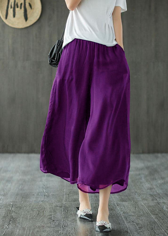 Handmade Black Elastic Waist Retro Wide Leg Crop Pants