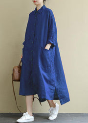 Red-flowers Linen Shirt Dress Casual Oversize Spring Maxi Dresses