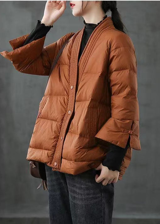 Red  V Neck Button Thick fashion Winter Duck Down Jackets