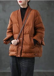 Caramel V Neck Button Thick fashion Winter Duck Down Jackets