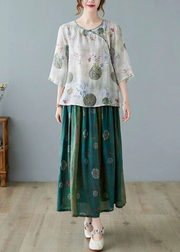 Bohemian Black flower Elastic Waist Print Linen Skirts Summer