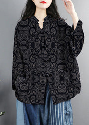 Chinese Style Yellow Print Pockets Button Patchwork Cotton Coats Long Sleeve