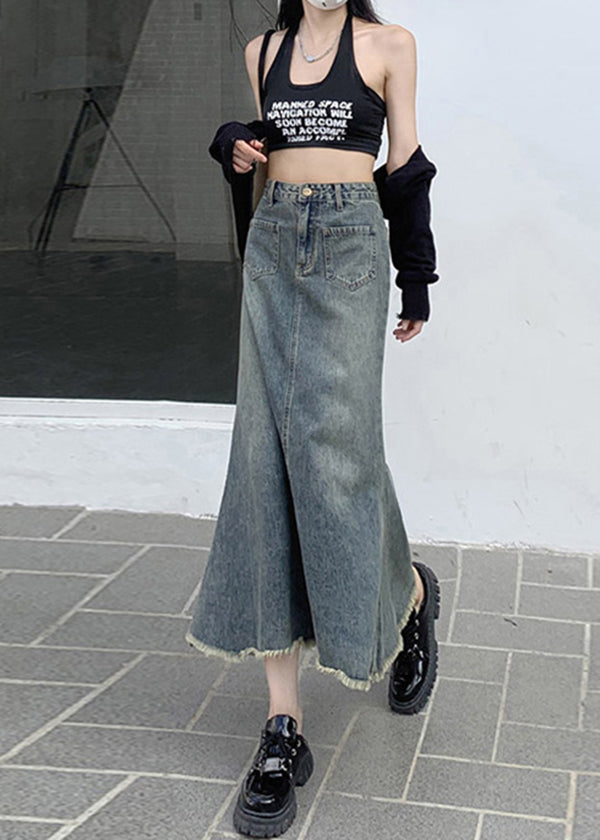 2024 New Blue High Waist Fishtail Denim Skirt