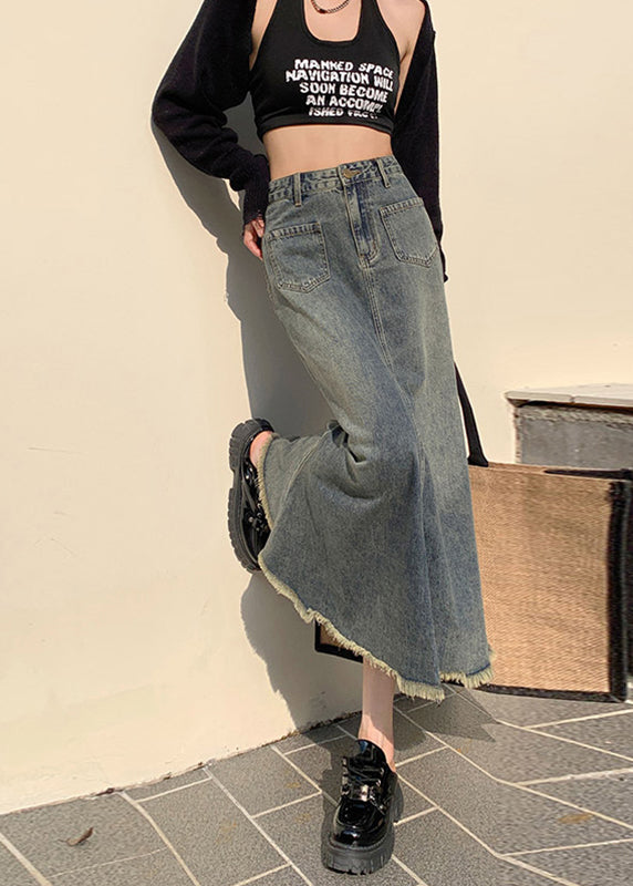 2024 New Blue High Waist Fishtail Denim Skirt