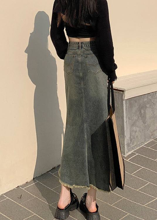 2024 New Blue High Waist Fishtail Denim Skirt