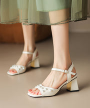 2024 New Chunky Heel Pearl One Line French Open Toe Sandals