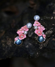 2024 New Pink Sterling Silver Pearl Floral Stud Earrings