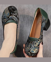 2024 New Retro Green Embossed Chunky Heels