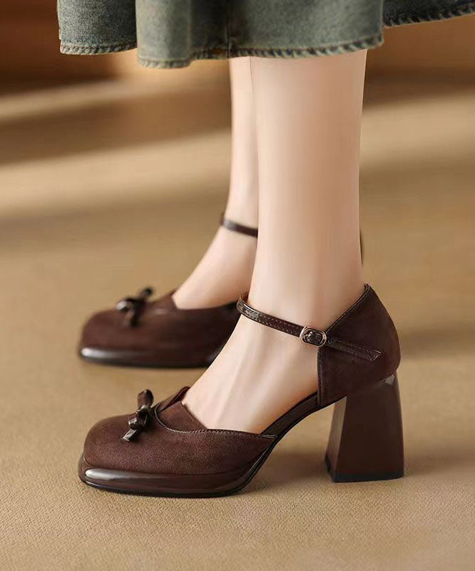 2024 Splicing Buckle Strap Chunky Heel Sandals Brown Suede