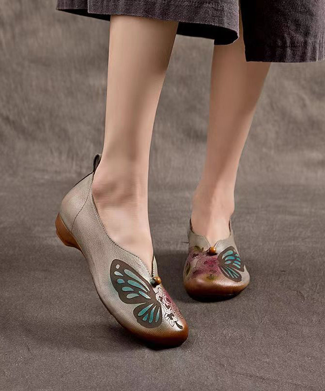 2024 Spring New Boho Embossed Cowhide Flats Shoes