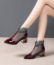 2024 Spring Summer Chunky Heel Mesh Water Diamond Boots