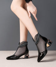 2024 Spring Summer Chunky Heel Mesh Water Diamond Boots