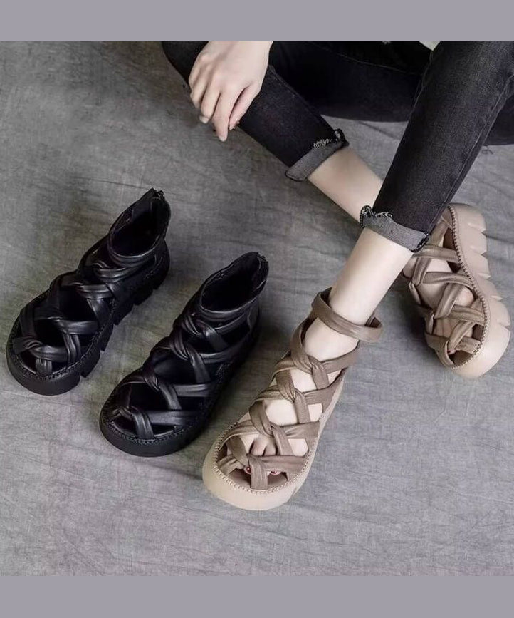 2024 Summer New Black Hollow Out Roman Sandals