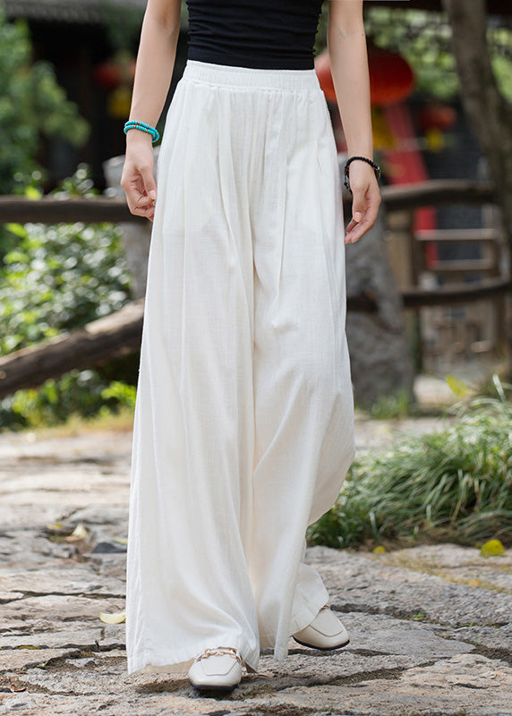 2024 Summer New Elastic Waist Linen Loose Wide Leg Pants