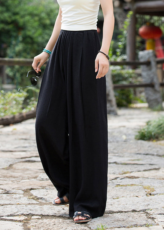 2024 Summer New Elastic Waist Linen Loose Wide Leg Pants