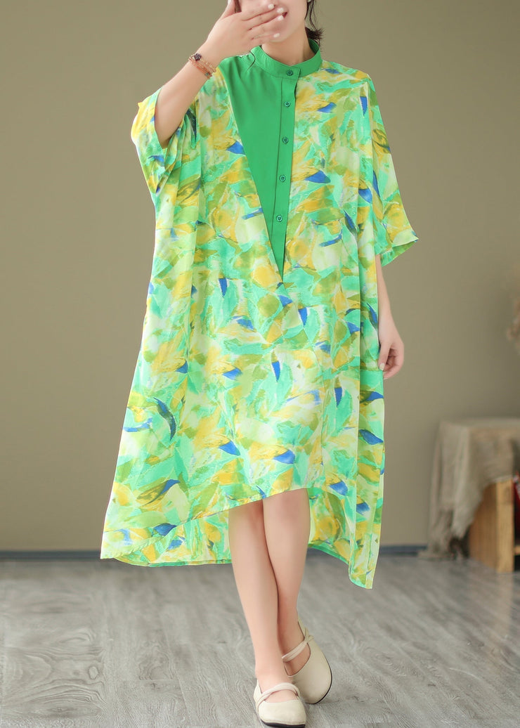 2024 Summer New Green Spliced Tie Dyed Shirt Dress