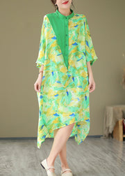 2024 Summer New Green Spliced Tie Dyed Shirt Dress