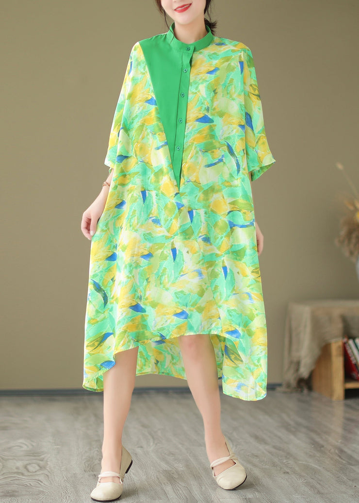 2024 Summer New Green Spliced Tie Dyed Shirt Dress