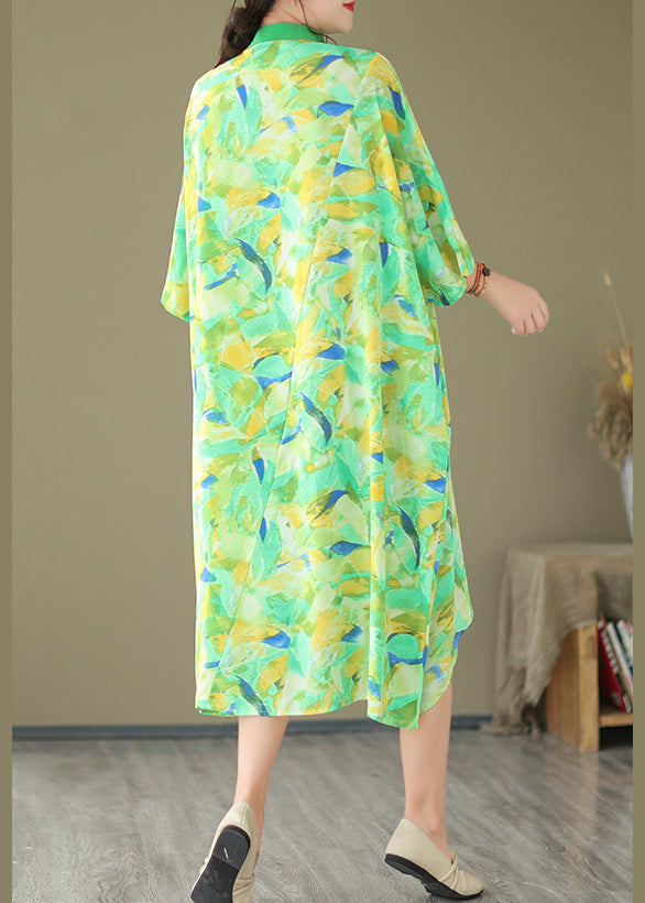 2024 Summer New Green Spliced Tie Dyed Shirt Dress