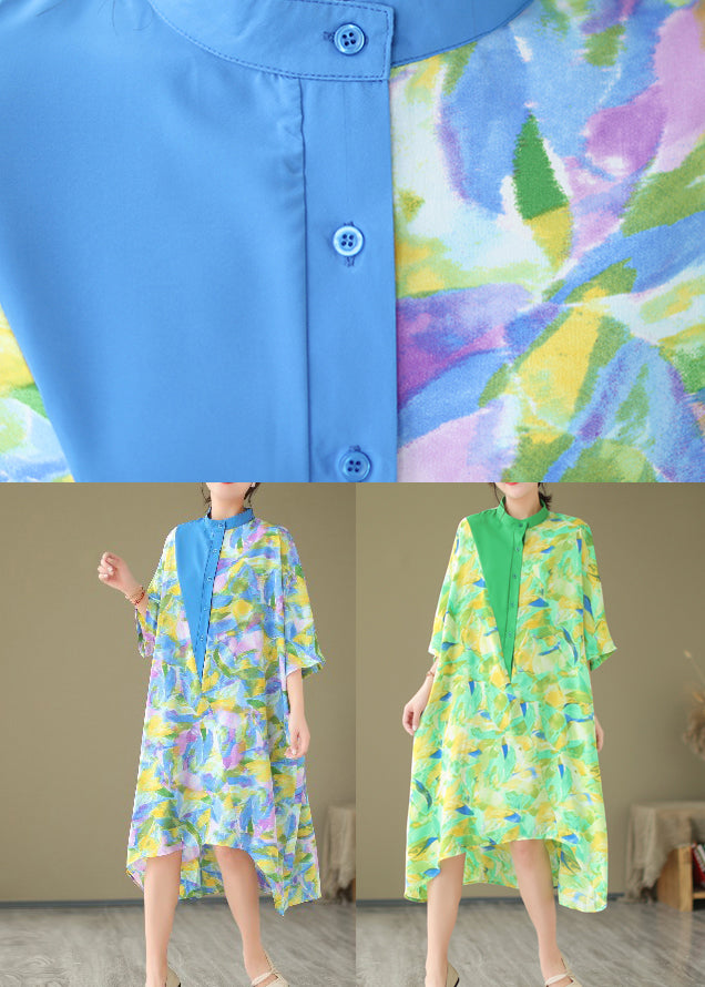 2024 Summer New Green Spliced Tie Dyed Shirt Dress