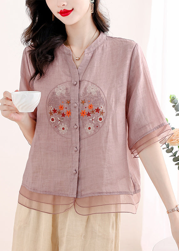 2024 Summer New Linen Embroidered Top and Pants Two Piece Set