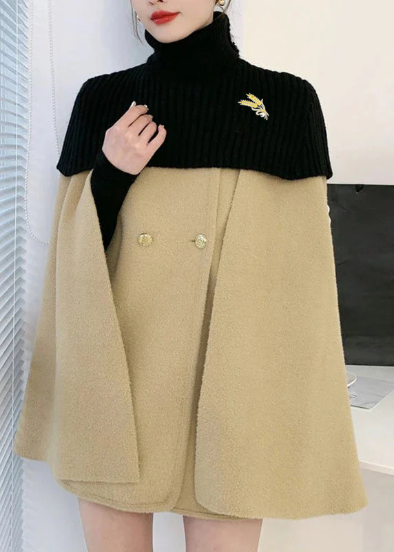 Elegant White O-Neck Knit Patchwork Cape And Woolen Coats Two Piece Set Spring