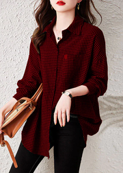 Oversized Plaid Peter Pan Collar Pockets Patchwork Cotton Shirts Long Sleeve