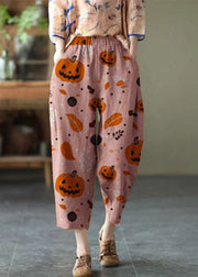 Natural Checkered Pumpkin Elastic Waist Summer Linen Harem Pants