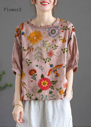 Modern crane pattern Regular Embroideried Summer Floral Half Sleeve