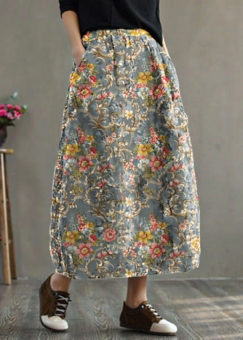 Women Black - texture Elastic Waist Patchwork Print Fine Cotton Filled Skirt Winter